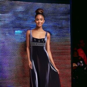 LAUNDRY Shelli Segal Navy Blue Velvet Dress Women Lined Crystal Embroidery Dress